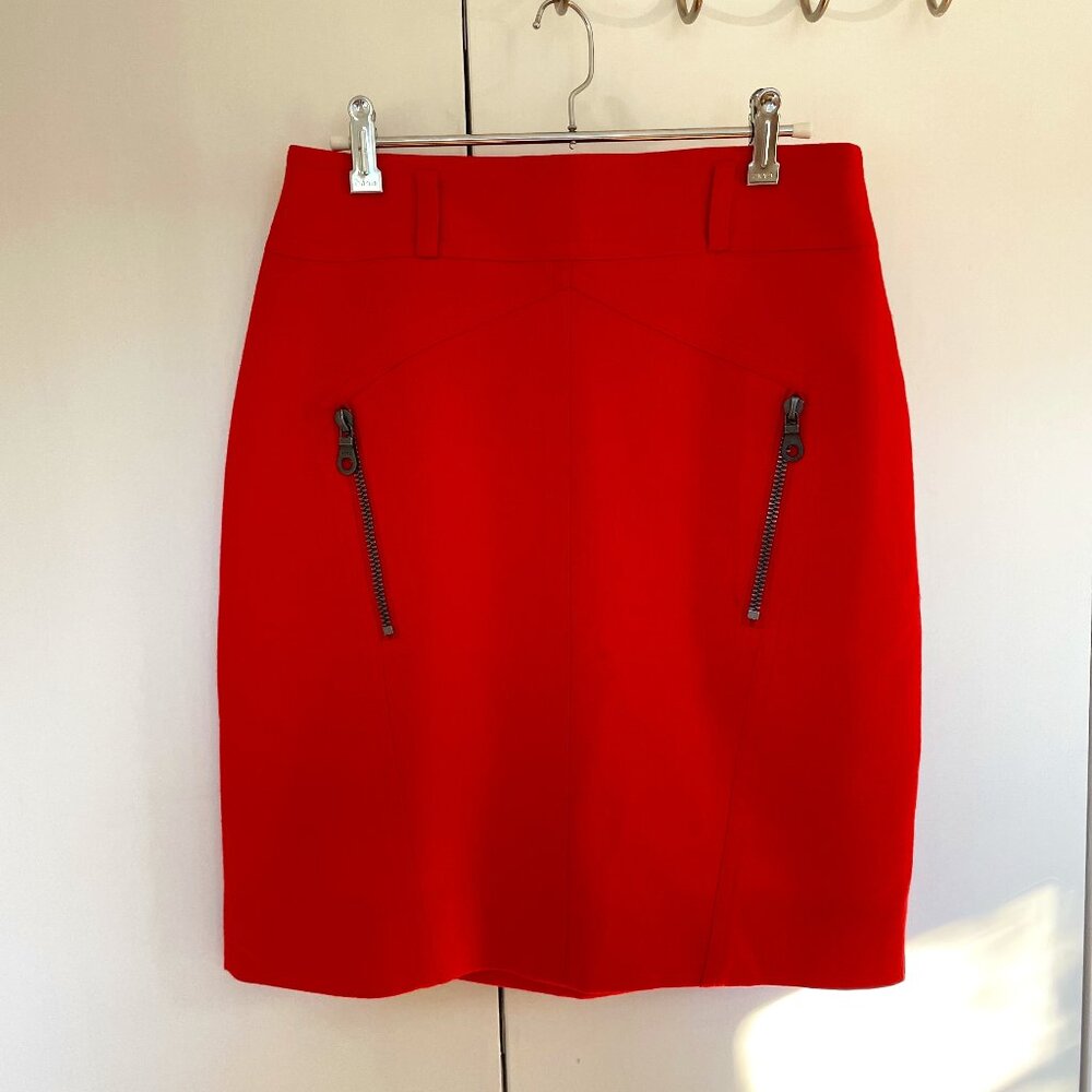 Vintage 80s Mondi Red Wool Skirt with Zippers Size EU 42/US 10